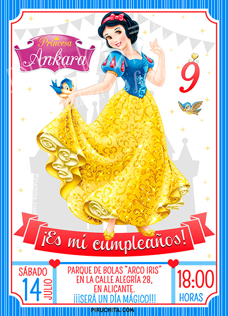 Invitacion Cumpleanos Blancanieves 14 Digital Imprimible Piruchita