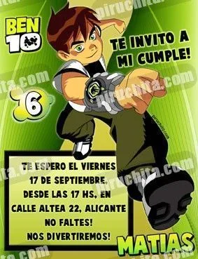 Invitación cumpleaños Ben10 #01-0