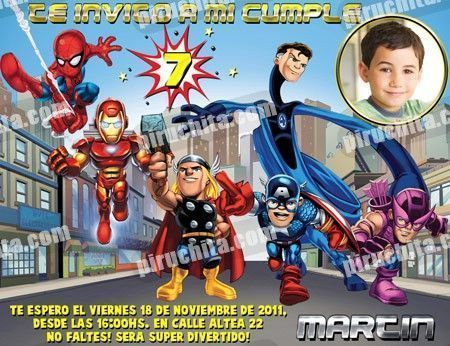 balsa A merced de perdón Invitación cumpleaños Super Heroes Squad #01 con Foto | Digital Imprimible  Piruchita