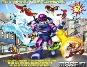 Invitación cumpleaños Super Heroes Squad #02-0