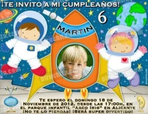 Invitación cumpleaños Espacio y astronautas #02-0