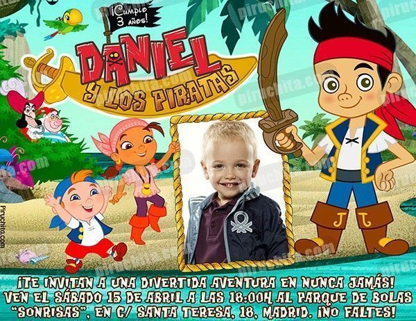 Invitación cumpleaños Jake y los piratas con Foto de piratas jake Invitación cumpleaños Jake y los piratas con Foto