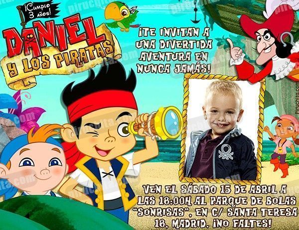 Invitación cumpleaños Jake y los piratas con Foto de piratas jake Invitación cumpleaños Jake y los piratas con Foto