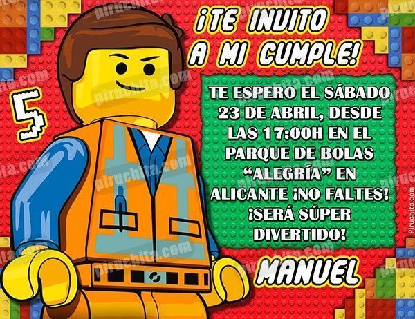 Mago atención Clavijas Invitación cumpleaños Lego #01 | Digital Imprimible Piruchita