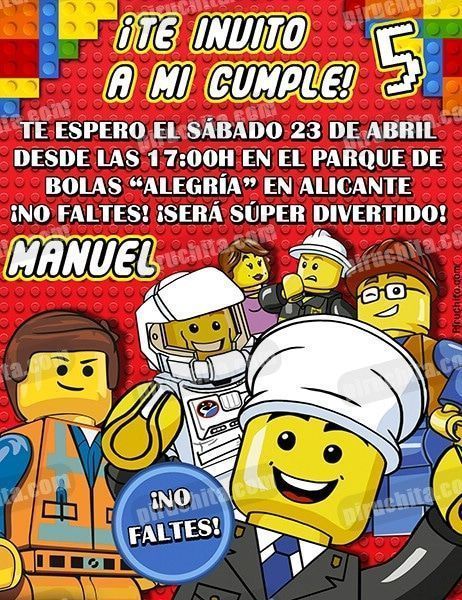 Post impresionismo Humano Interprete Invitación cumpleaños Lego #04 | Digital Imprimible Piruchita