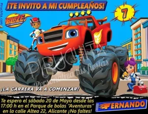 Invitación cumpleaños Blaze y los Monsters Machines #02 | Digital Imprimible