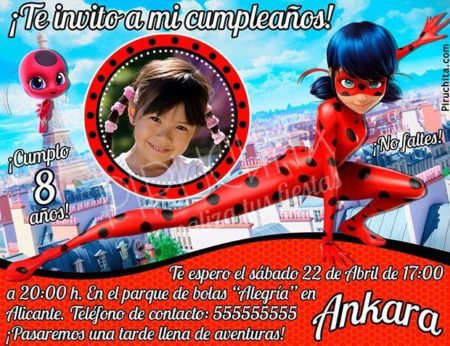 Invitación cumpleaños Ladybug / Prodigiosa #02 con Foto | Digital Imprimible