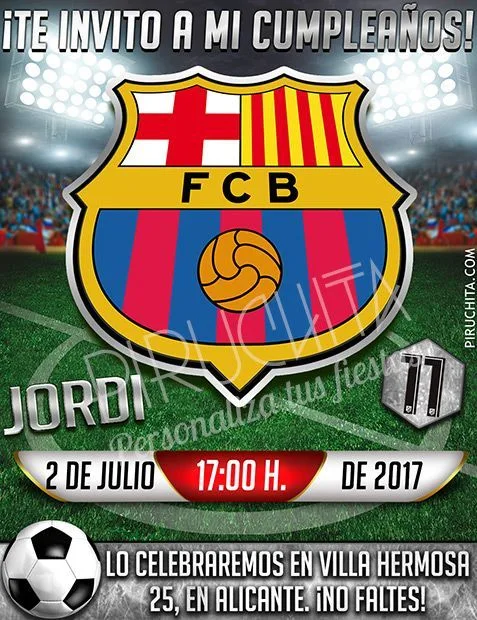 Invitación cumpleaños Fútbol - Barcelona | Digital Imprimible
