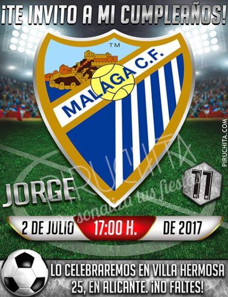 Invitación cumpleaños Fútbol - Málaga | Digital Imprimible