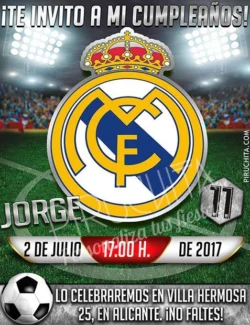 Invitación cumpleaños Fútbol - Real Madrid | Digital Imprimible