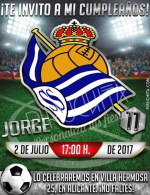 Invitación cumpleaños Fútbol - Real Sociedad | Digital Imprimible