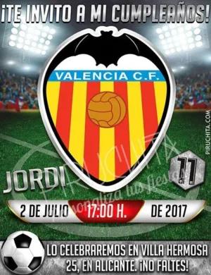 Invitación cumpleaños Fútbol - Valencia | Digital Imprimible