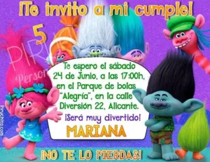 Invitación cumpleaños Trolls #03 | Digital Imprimible