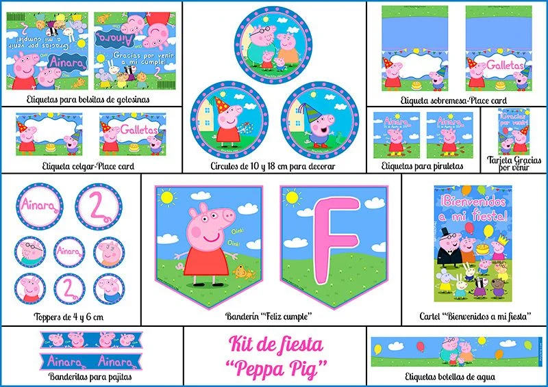 Decoración fiesta de cumpleaños Peppa Pig para imprimir Piruchita