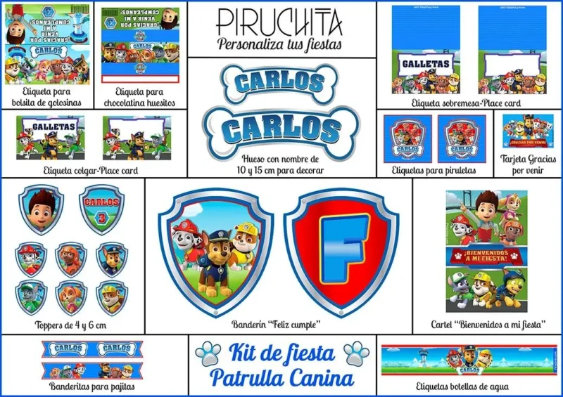 Decoración fiesta de cumpleaños La Patrulla Canina para imprimir