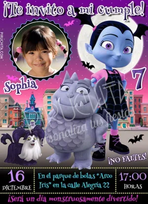 Invitación cumpleaños Vampirina #02 con Foto | Digital Imprimible