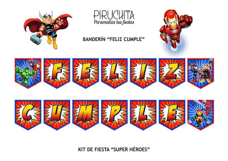 Decoración fiesta de cumpleaños Súper Héroes Squad para imprimir