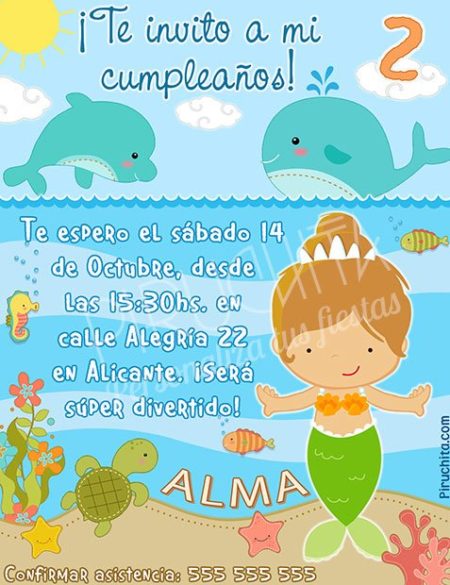Invitación cumpleaños Sirenas #07 | Digital Imprimible