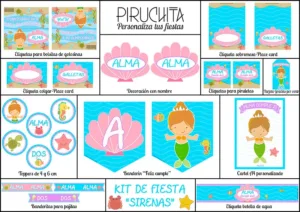 Decoración fiesta de cumpleaños Sirenas para imprimir