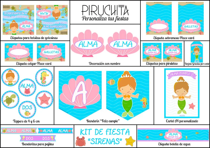 Decoración fiesta de cumpleaños Sirenas para imprimir