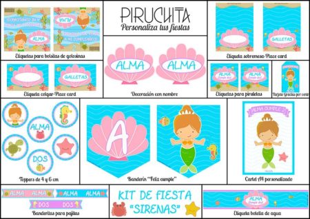 Decoración fiesta de cumpleaños Sirenas para imprimir