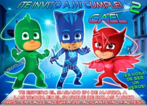 Invitación cumpleaños PJ Masks #01 | Digital Imprimible