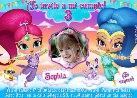 Invitación cumpleaños Shimmer & Shine #03 con Foto | Digital Imprimible