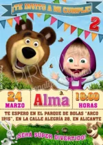 Invitación cumpleaños Masha y el Oso #01 | Digital Imprimible