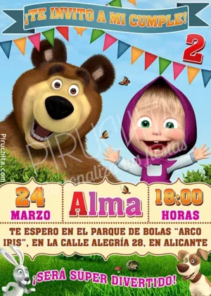 Invitación cumpleaños Masha y el Oso #01 | Digital Imprimible