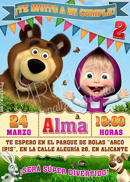 Asesorar Untado Humilde Invitación cumpleaños Masha y el Oso #01 | Digital Imprimible Piruchita