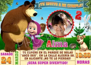 Invitación cumpleaños Masha y el Oso #02 con Foto | Digital Imprimible