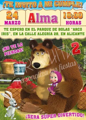 Invitación cumpleaños Masha y el Oso #03 | Digital Imprimible