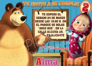 Invitación cumpleaños Masha y el Oso #04 | Digital Imprimible