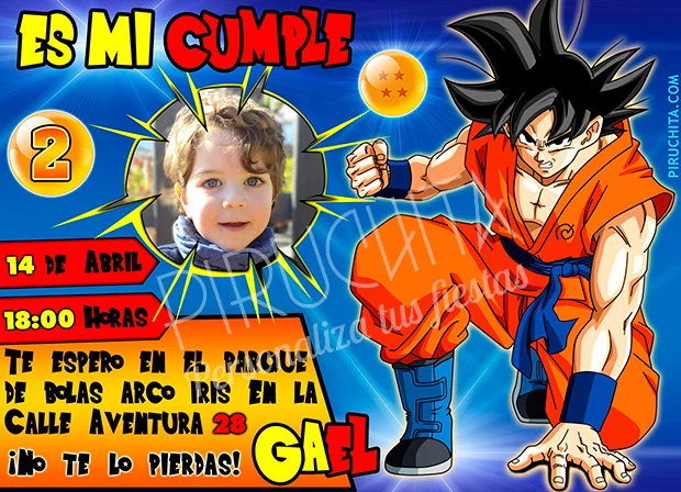 Invitación cumpleaños Dragon Ball #03 con Foto | Digital Imprimible  Piruchita
