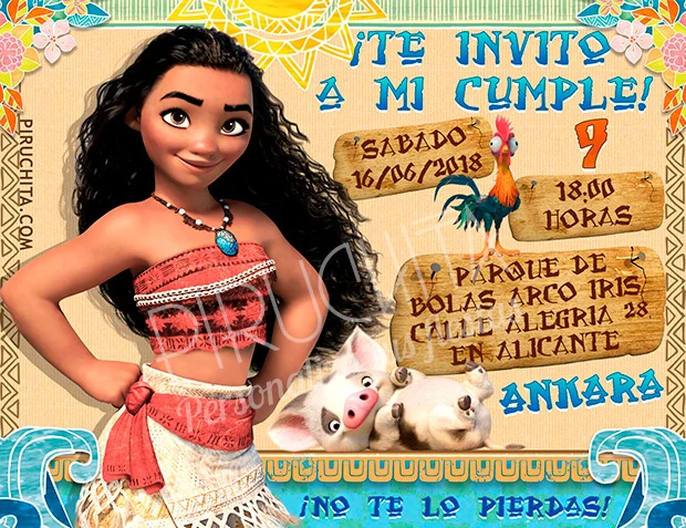 Invitación cumpleaños Vaiana (Moana) #01 | Digital Imprimible Piruchita