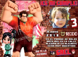 Invitación cumpleaños Rompe Ralph #02 con Foto | Digital Imprimible