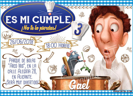 Invitación cumpleaños Ratatouille #02 | Digital Imprimible