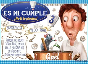 Invitación cumpleaños Ratatouille #02 | Digital Imprimible