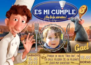 Invitación cumpleaños Ratatouille #03 con Foto | Digital Imprimible