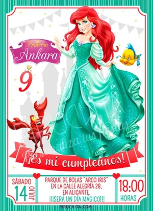 Invitación cumpleaños La Sirenita #02 | Digital Imprimible