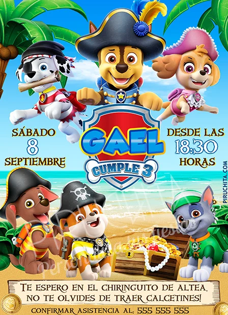 Invitación cumpleaños La Patrulla Canina Piratas #01