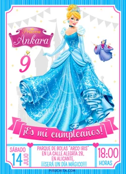 Invitación cumpleaños La Cenicienta #01 | Digital Imprimible