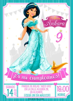 Invitación cumpleaños Jasmine - Aladdin #01 | Digital Imprimible