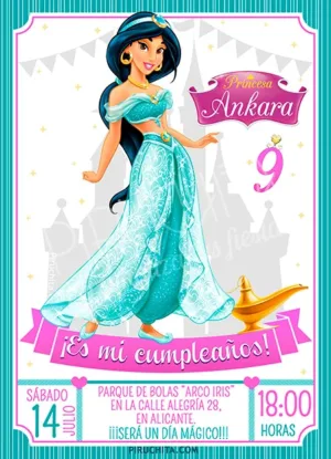 Invitación cumpleaños Jasmine - Aladdin #01 | Digital Imprimible