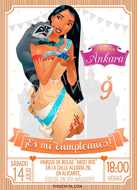 Invitación cumpleaños Pocahontas #01 | Digital Imprimible
