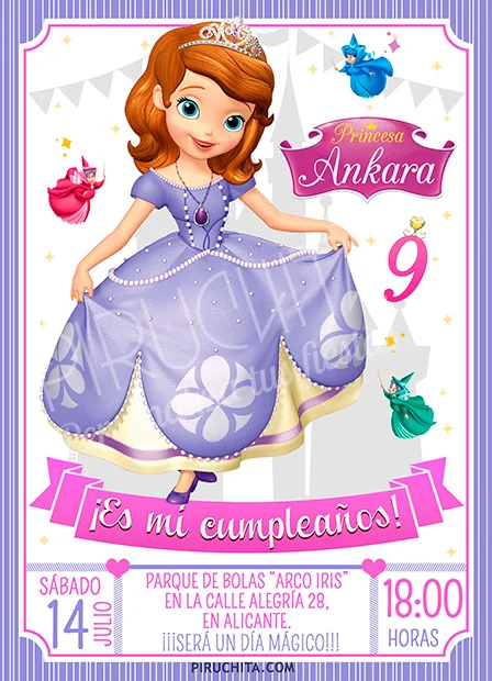 Animado Estrecho mundo Invitación cumpleaños La Princesa Sofía #13 | Digital Imprimible Piruchita