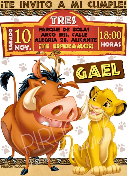 Invitación cumpleaños El Rey León #03 | Digital Imprimible