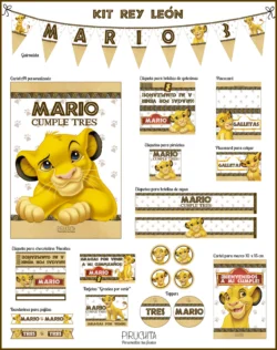 Decoración fiesta de cumpleaños El Rey León para imprimir