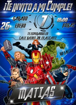 Invitación cumpleaños Avengers #01 | Digital Imprimible