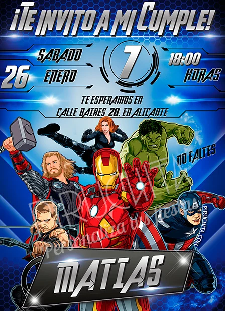 patrulla Orgulloso cama Invitación cumpleaños Avengers #01 | Digital Imprimible Piruchita